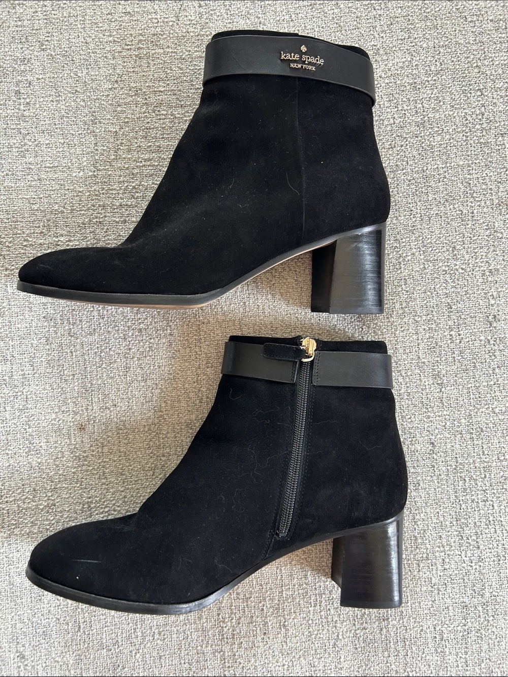 kate spade Black Suede Ankle Booties with Leather Trim